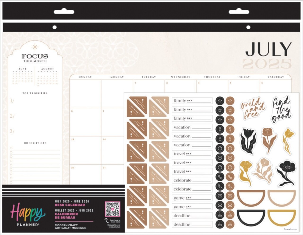 Happy Planner 12-Month Desk Calendar-Modern Crafts; July '25 - June '26